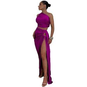 Women's 2 Piece Dress Maxi Long Skirt Purple